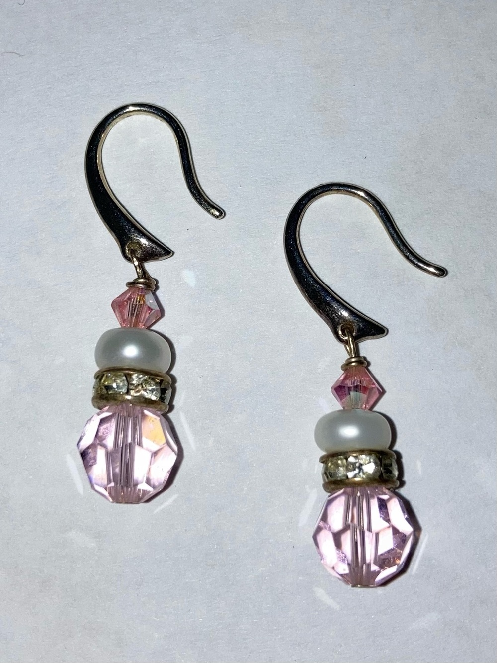 Vintage Pink Crystal Pearl Drop Earrings Y2K Coquette Silver Jewelry